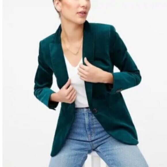 J. Crew Green Velveteen Single Breasted One-Button Blazer - Picture 2 of 14